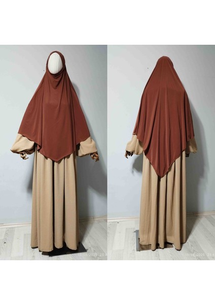 Maksi Boy Sandy Sufle Khimar Hazır Hijab Eşarp Bakır