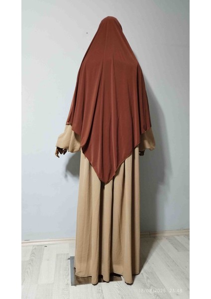 Maksi Boy Sandy Sufle Khimar Hazır Hijab Eşarp Bakır modelleri