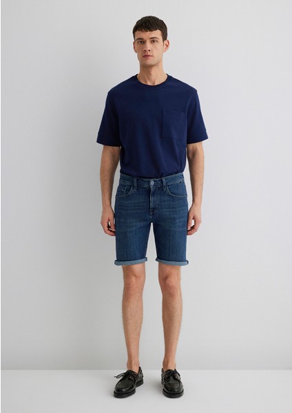 Brian Premium Blue Koyu Vintage Mavi Jean Şort 0418489817