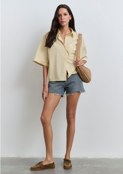 Rosie 90LAR Puslu Indigo Mavisi Jean Şort 1447489740