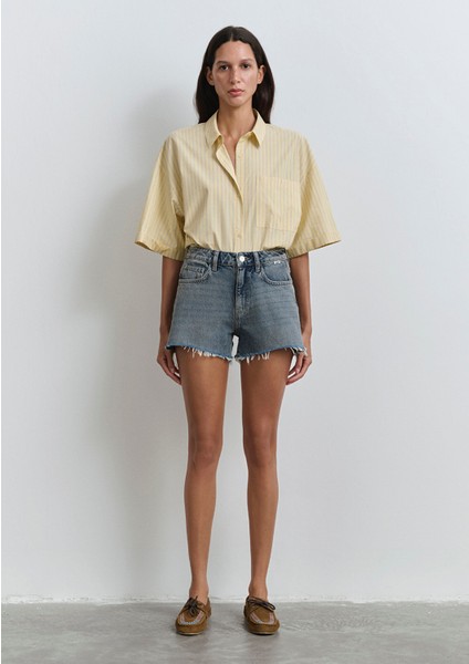 Rosie 90LAR Puslu Indigo Mavisi Jean Şort 1447489740