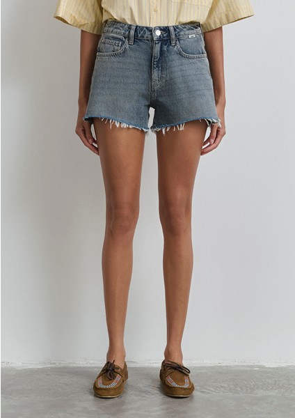 Rosie 90LAR Puslu Indigo Mavisi Jean Şort 1447489740