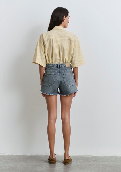 Rosie 90LAR Puslu Indigo Mavisi Jean Şort 1447489740