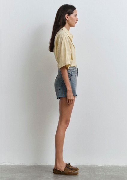 Rosie 90LAR Puslu Indigo Mavisi Jean Şort 1447489740