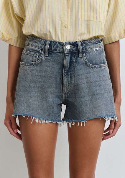 Rosie 90LAR Puslu Indigo Mavisi Jean Şort 1447489740