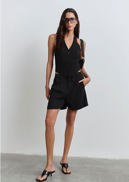 Penny Gold Klasik Puslu Siyah Jean Şort 1410075-90103