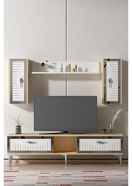 TVR1501DBS - Tuna Tv Ünitesi Takımı 150CM Safirmeşe- Beyaz- Gümüş