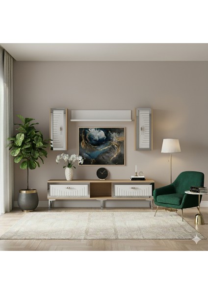 TVR1501DBS - Tuna Tv Ünitesi Takımı 150CM Safirmeşe- Beyaz- Gümüş modelleri