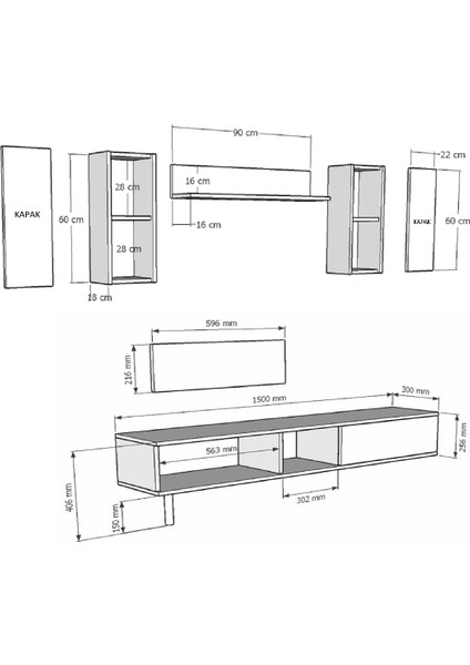 TVR1501DBS - Tuna Tv Ünitesi Takımı 150CM Safirmeşe- Beyaz- Gümüş