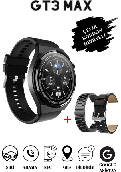 1.45" Renkli Ekranlı Gps/nfc/siri Aktif Akıllı Kol Saati Siyah