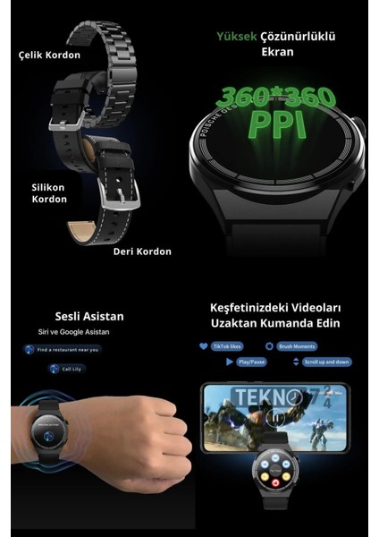 1.45" Renkli Ekranlı Gps/nfc/siri Aktif Akıllı Kol Saati Siyah fiyatları