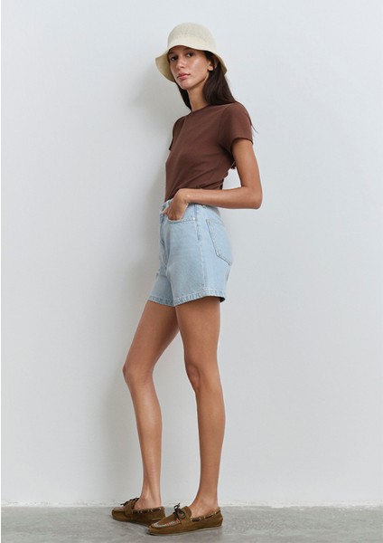 Verna Mavi Premium Buz Mavi Jean Şort 1410059-89754