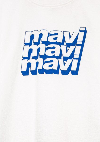 Mavi Logo Baskılı Ekru Tişört 6610284-70057