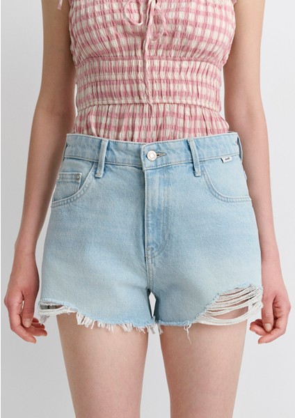 Tyra 90LAR Buz Mavi Jean Şort 1410011-89737
