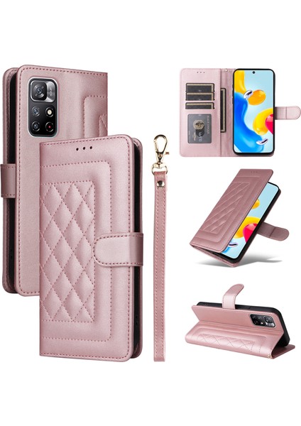 Xiaomi Poco M4 Pro 5g Için El Kayışı ve Kart Yuvalı Premium Deri Cüzdan Kılıf-Rose Gold (Yurt Dışından)