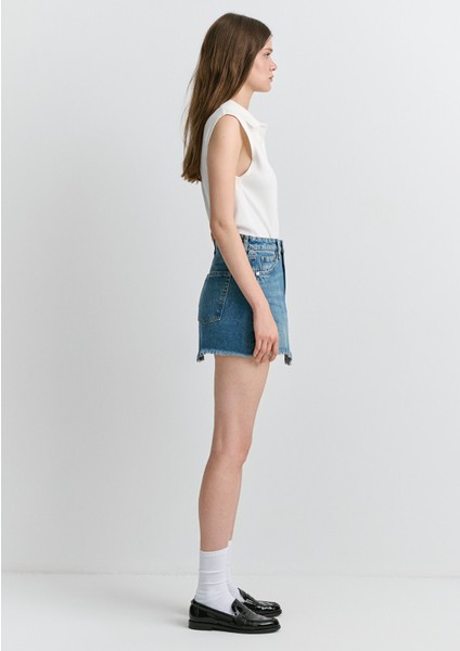 Tiera Classic Denim Puslu Indigo Mavi Jean Etek 1310654-89730