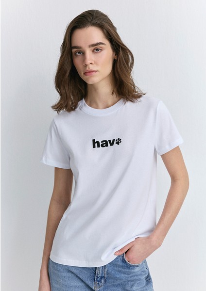 Hav Baskılı Beyaz Tişört 1613288-620