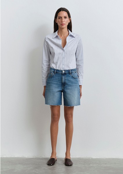 Lidia Real Blue Puslu Koyu Mavi Jean Şort 1410145-89744