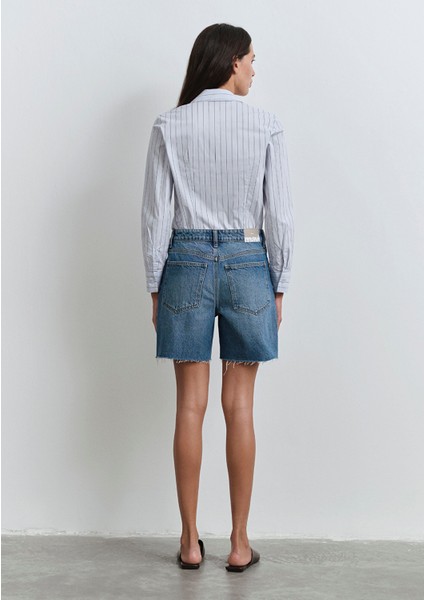 Lidia Real Blue Puslu Koyu Mavi Jean Şort 1410145-89744