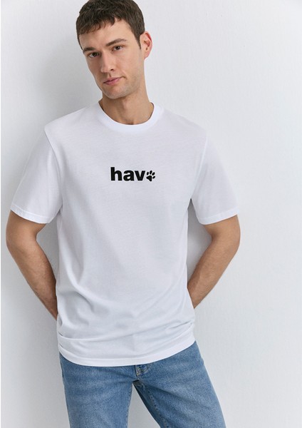 Hav Baskılı Beyaz Tişört 0612759-620