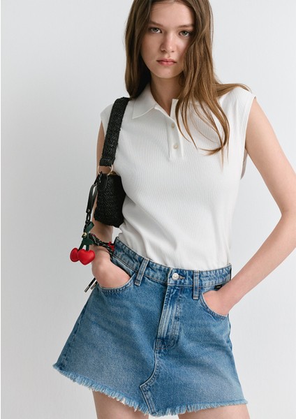 Tiera Classic Denim Puslu Indigo Mavi Jean Etek 1310654-89730