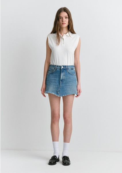 Tiera Classic Denim Puslu Indigo Mavi Jean Etek 1310654-89730