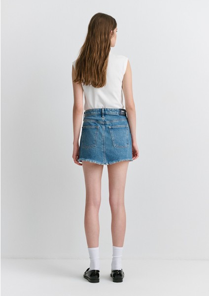 Tiera Classic Denim Puslu Indigo Mavi Jean Etek 1310654-89730