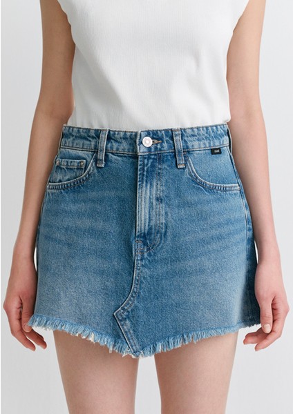 Tiera Classic Denim Puslu Indigo Mavi Jean Etek 1310654-89730