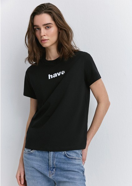 Hav Baskılı Siyah Tişört 1613288-900