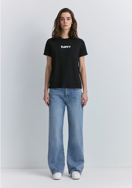 Hav Baskılı Siyah Tişört 1613288-900