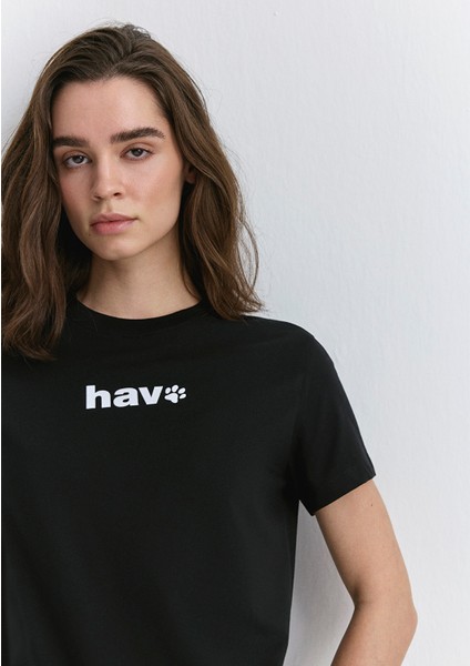 Hav Baskılı Siyah Tişört 1613288-900
