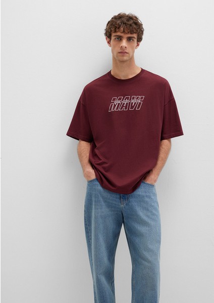 Mavi Baskılı Bordo Tişört 0611827-70396