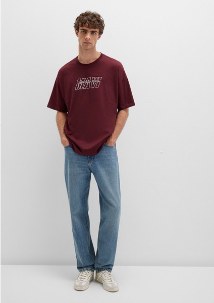 Mavi Baskılı Bordo Tişört 0611827-70396