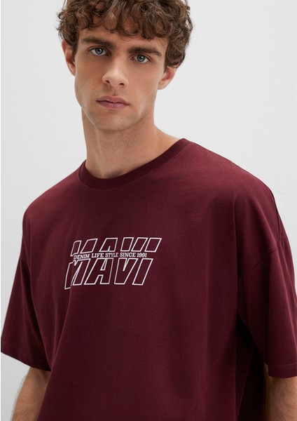 Mavi Baskılı Bordo Tişört 0611827-70396