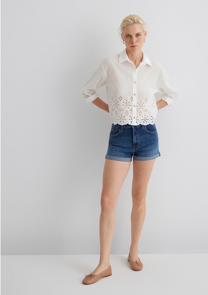 Vivia Cuffed Dark Flex Blue Jean Şort 1411217-89702