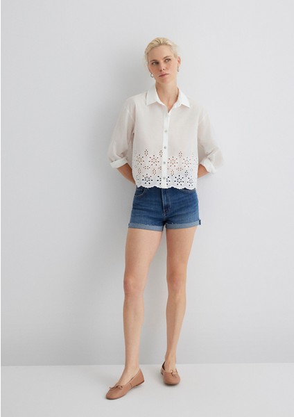 Vivia Cuffed Dark Flex Blue Jean Şort 1411217-89702