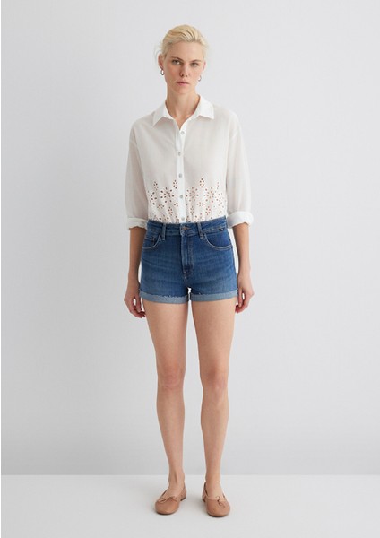 Vivia Cuffed Dark Flex Blue Jean Şort 1411217-89702