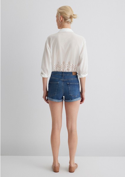 Vivia Cuffed Dark Flex Blue Jean Şort 1411217-89702