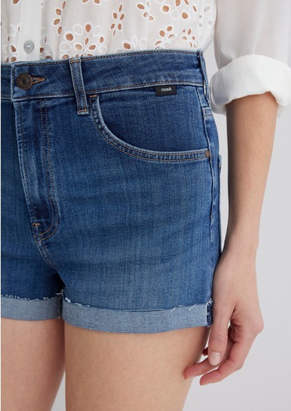 Vivia Cuffed Dark Flex Blue Jean Şort 1411217-89702