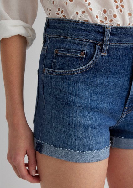 Vivia Cuffed Dark Flex Blue Jean Şort 1411217-89702