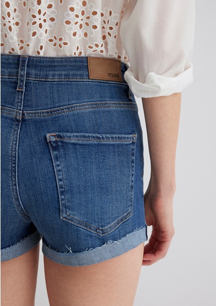 Vivia Cuffed Dark Flex Blue Jean Şort 1411217-89702