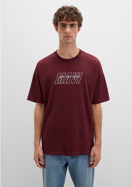 Mavi Baskılı Bordo Tişört 0611827-70396