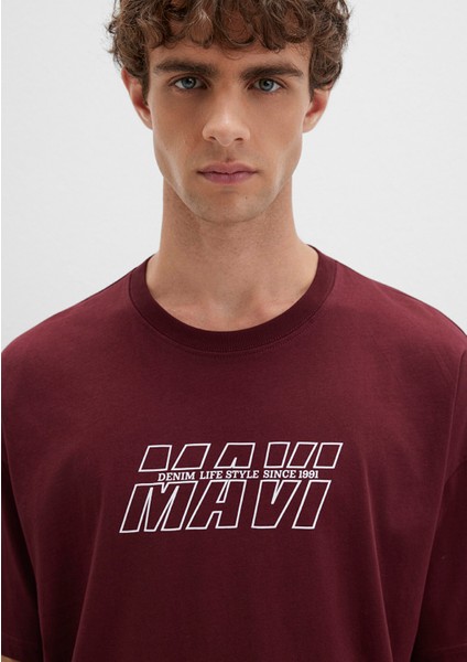 Mavi Baskılı Bordo Tişört 0611827-70396