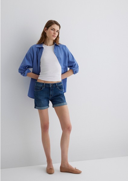 Pixie Casual Koyu Mavi Jean Şort 1437090726