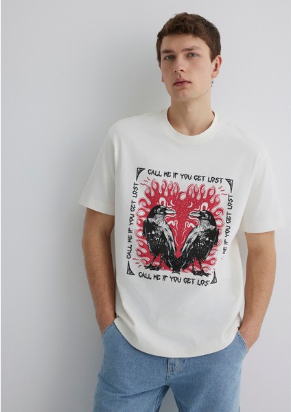 Baskılı Ekru Tişört 0612808-70057
