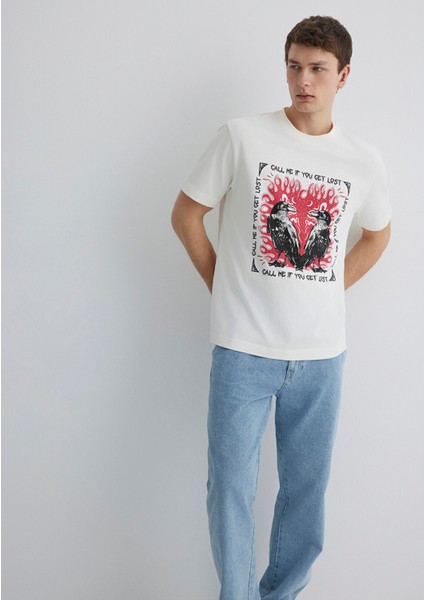 Baskılı Ekru Tişört 0612808-70057