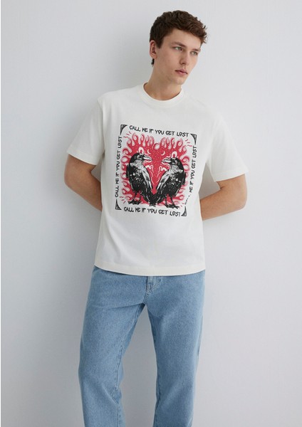 Baskılı Ekru Tişört 0612808-70057