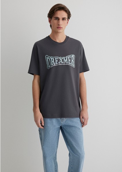 Dreamer Baskılı Gri Tişört 0612807-80955