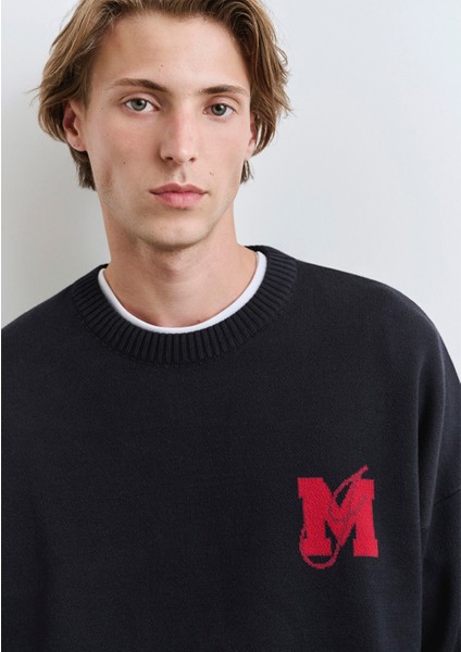 M Baskılı Lacivert Kazak 0710314-89353