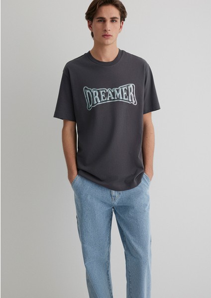 Dreamer Baskılı Gri Tişört 0612807-80955